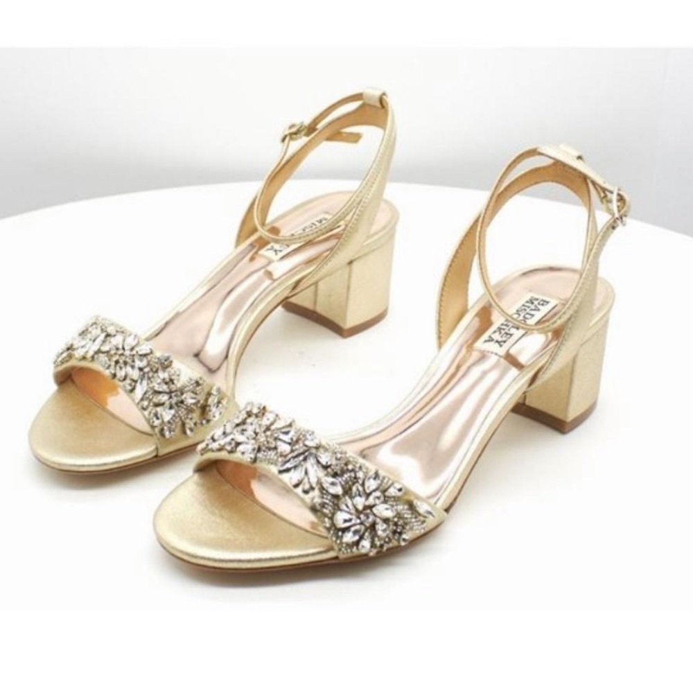 Badgley Mischka🍁Ivanna Crystal embellished block heel ankle strap sandals 7.5